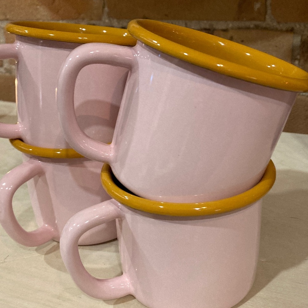 Set of 4 - Pink and Orange Enamel Mug Set